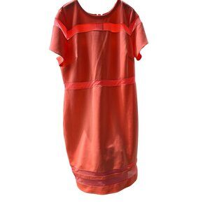 Boutique Orange & Coral Sheath Dress With Mesh Accents Back Zipper 2X